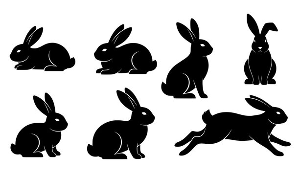 Black Easter bunny silhouette vector set for festive prints and decorations - Powered by Adobe