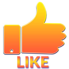 Orange glass effect thumbs up like icon button with glossy transparent style. Modern social media like symbol with text below, isolated png on transparent background for mobile apps, websites, UI kits