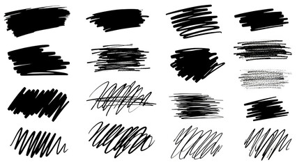 A set of white scribbles and scratches on a black background on transparent background