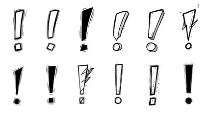 A set of white exclamation marks on a black background on transparent background