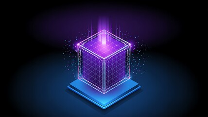 Glowing Purple Digital Cube - Data, Technology, and Metaverse Concept