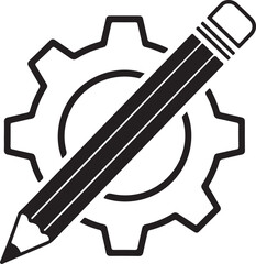 Black pencils and gear icons for creative engineering design