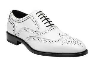 Elegant white brogue dress shoe isolated on transparent background