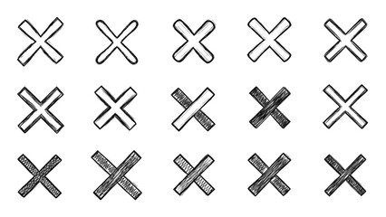 A collection of white X marks on a transparent background for use in graphic design and digital media on transparent background © Donnangelo