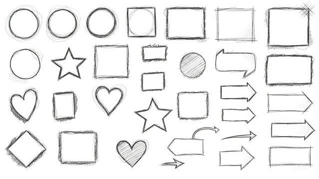 A collection of hand-drawn shapes and symbols on transparent background for design and presentation purposes