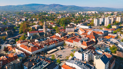 Aerial of Bielsko Biała city in Silesia, Poland 
