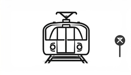 Tram icon with level crossing sign, vector illustration.
