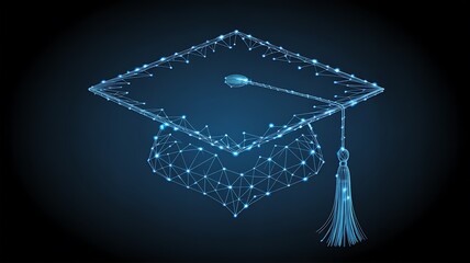 Illuminated Polygonal Graduation Hat - Digital Academic Achievement Concept