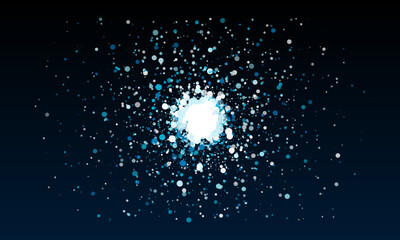 Abstract blue and white light burst explosion with dynamic particle scatter on dark gradient background