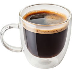 Close-up of clear glass mug filled with black coffee