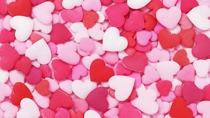 Valentine's day hearts background with red and pink confetti for love and romance