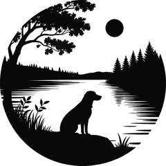 Dog Relaxing by Scenic Lake