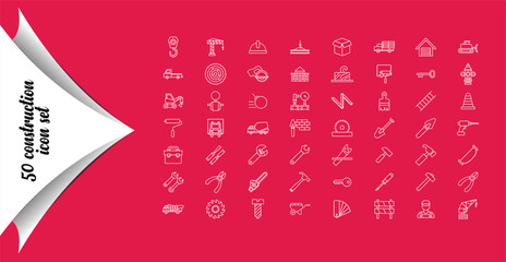 50 Construction Icon Set for Building and Tools