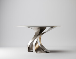 A modern table features an elegant metallic spiral base design.