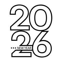 Minimalist black and white 2026 New Year logo design with bold outlined typography