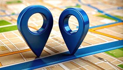 Two Blue Location Pins on a Detailed Map.