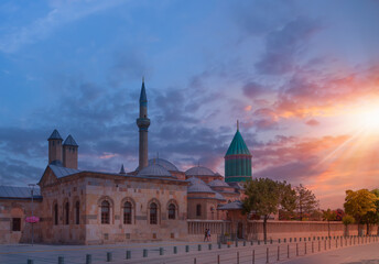 Naklejka premium Mevlana museum mosque at sunset - Konya, Turkey