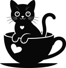 Black Cat Sitting In Teacup