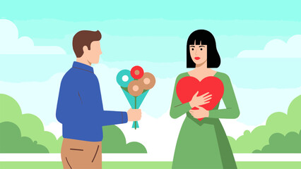 Valentine's Day couple in love people cartoon vector illustration