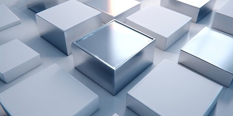 Obraz premium Aerial shot (drone) of clean, multiple, simple geometric blocks/shapes laid out on a table (abstract spatial design/composition concept), abstract pattern, composition, c