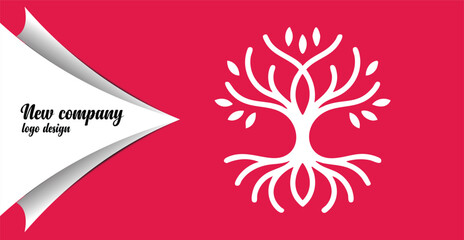 Minimalist Tree of Life Logo Concept on Magenta Background