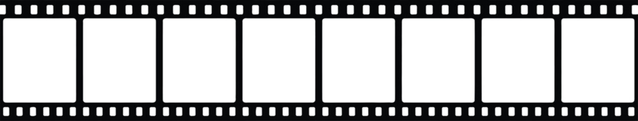Obraz premium Film strip frame silhouette, cinema movie reel border template with empty frames photography video editing black vector illustration