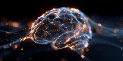 Glowing Neural Network Visualization with Light Particles Representing Brain Activity and Connectivity in a Dark Background