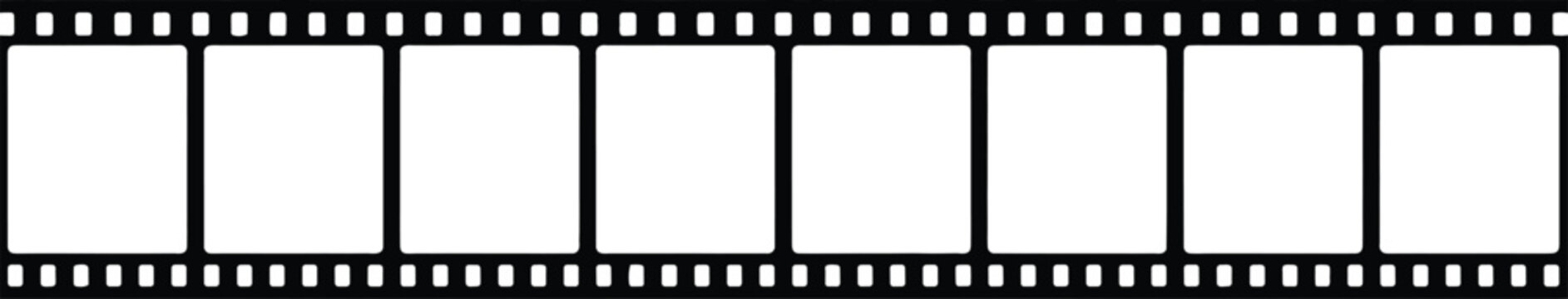 Film strip frame silhouette, cinema movie reel border template with empty frames photography video editing black vector illustration