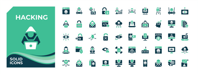 Hacking colorful related icon set. Contains filled symbols like fraud, hacker, hack, crime, security and more. Filled icons collection. Hacker filled icon set. Vector illustration. © Hashi