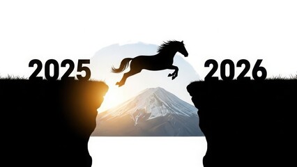 Horse jumping over cliff with year transition
