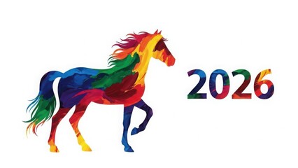 Colorful horse silhouette with 2026 text