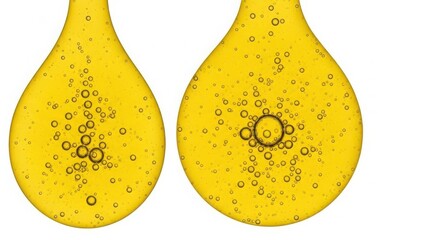 Two yellow droplets with bubbles