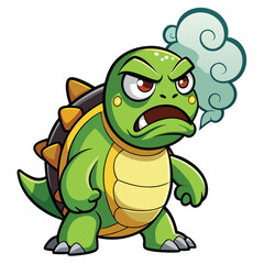 Funny green cartoon turtle smiling happily as a cute and cheerful animal character illustration