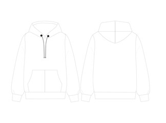 Hoodie Line Art Template: Detailed Front and Back View for Design and Customization