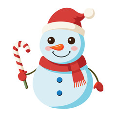 Cute cheerful snowman wearing a red Santa hat in a snowy winter Christmas celebration scene