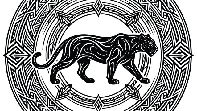 Black Panther in Ornate Celtic Knot Circle.