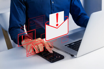 Email security concepts and alerts to prevent email hacking, document protection and internal corporate login