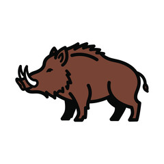 Strong wild boar character with sharp tusks, flat vector mascot design
