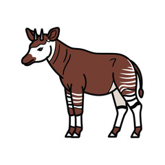 Detailed okapi character with zebra-like leg stripes, flat vector design