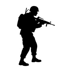 Vigilant soldier in combat gear holding rifle ready for defense