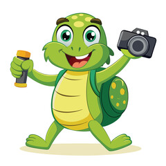 A cute funny green turtle cartoon character smiling happily as a cheerful mascot