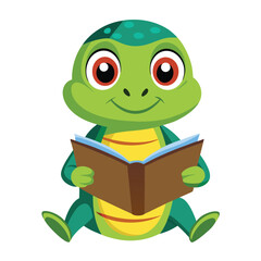 A cute cartoon green frog smiling while holding a green book in a fun and playful style
