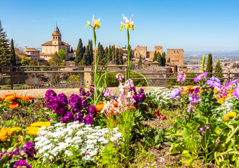 Panorama of Alhambra palace and gardens seen from Generalife, Granada, Spain