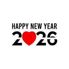 Happy New Year 2026. Hand drawn vector lettering. Isolated on white background.