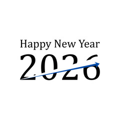 Happy New Year 2026. Hand drawn vector lettering. Isolated on white background.
