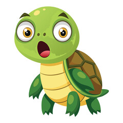 A cute funny green turtle cartoon smiling happily in a cheerful comic style illustration