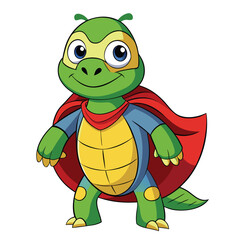 Funny green cartoon turtle character smiling and cheerful