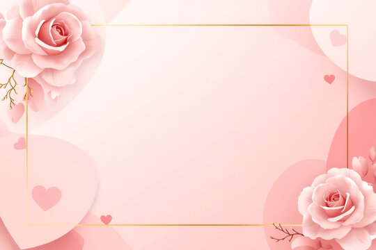 elegant pink rose valentine frame with gold border