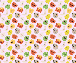 Cute Kawaii Christmas Ornaments Seamless Pattern