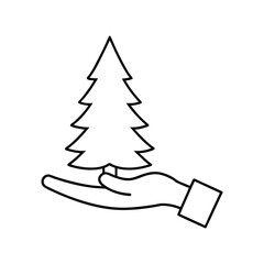 hand holding christmas tree line art